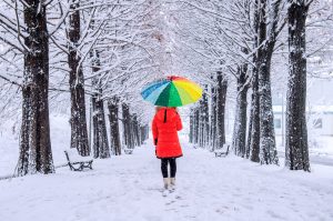 person walking with umbrella