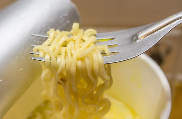 thai cup noodle with stainless fork